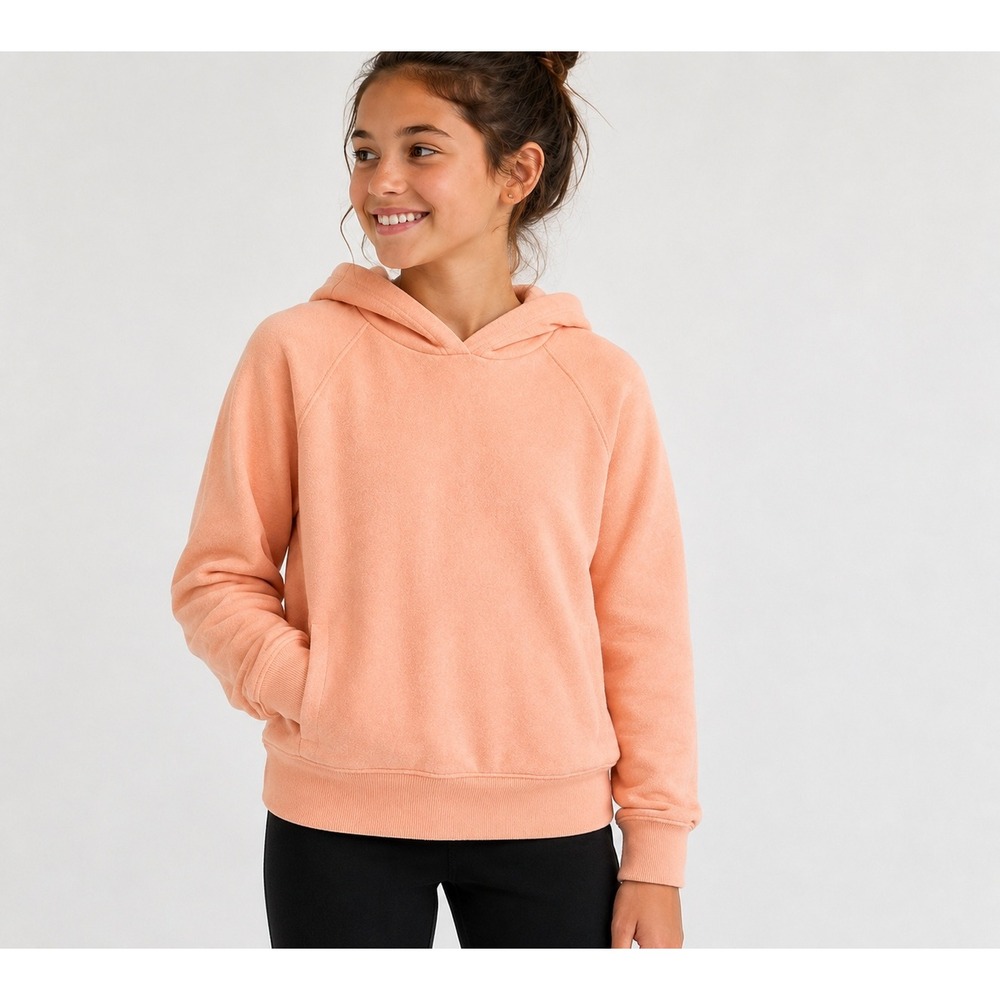 Zella Girl Kids XL 14/16 Peach Apricot Fleece Pullover Hoodie Thumbholes Pocket